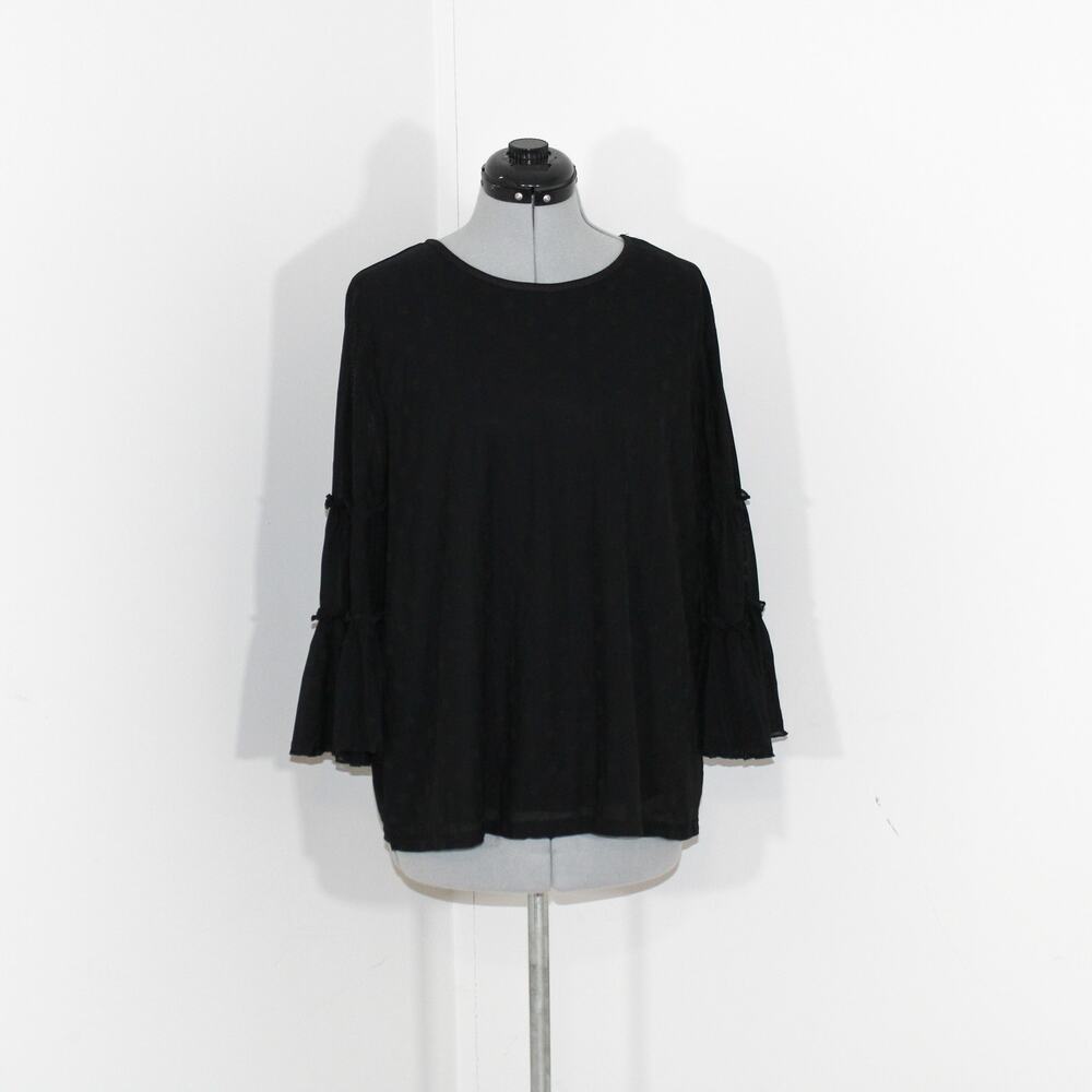 Lane Bryant Black Polka Dot Blouse with Ruffle Sleeves Size 18/20